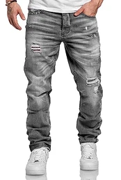 Herren Jeans Regular Straight Fit Denim Hose Destroyed 7984 Grau (Patches) W32/L32
