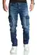 REPUBLIX Herren Cargo Jeans Regular Slim Denim Hose Destroyed R7977 Dunkelblau W34/L34