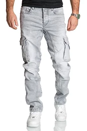 Herren Cargo Jeans Regular Slim Denim Hose Destroyed R7977 Grau W32/L32