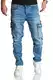 REPUBLIX Herren Cargo Jeans Regular Slim Denim Hose Destroyed R7977 Hellblau W32/L32