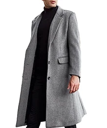 Herren Casual Slim Fit Wollmantel Lange Jacke Kerbkragen Trenchcoat Einreiher Mantel Winter Warme Oberbekleidung(GY,M)