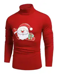 Herren Weihnachtspullover 3D Druck Weihnachts Pullover Norwegerpullover Christmas Sweater Rollkragenpullover Rollkragenshirt Party Weihnachtsmannrot M