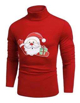 COOFANDY Rollkragenpullover Herren Langarmshirt Weihnachtsmannrot