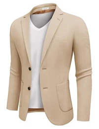 Herren Casual Knit Blazer Anzug Jacke Leichte Sport Mäntel Zwei Knöpfe, Braun, L