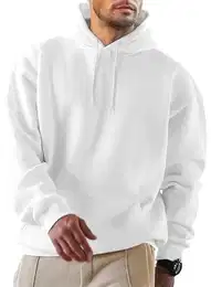 Hoodie Herren Freizeit Pullover mit Taschen 2024 Winter Warm Langarm Kordelzug Sweatshirt Männer Baumwolle Kapuzenpullover Weiß M