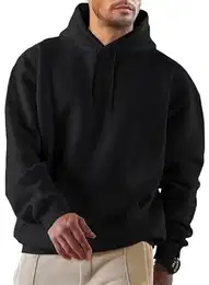 Herren Hoodie mit Taschen Hoodies für Männer 2024 Freizeit Kordelzug Pullovers Lange Ärmel Kordelzug Sweatshirts Warm Baumwolle Kapuzenpullover Schwarz M