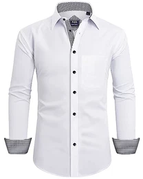 Hemd Herren Langarm Bügelfrei Weiss Regular Fit Faltenfrei Freizeithemd Für Hochzeit Party Graduierung Ernennung Abendveranstaltung Versammlung Arbeit