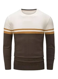 Strickpullover Herren Pullover Winter Feinstrick Winterpullover mit Rundhalsausschnitt Männer Basic Pulli Freizeitpullover Fleecepullover Klassischer Langarmshirt Sweatshirt Aprikose XXL