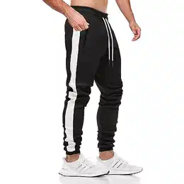 Jogginghose Herren Trainingshose Sporthose Herren Baumwolle Fitness Streifendesign mit Reißverschluss Taschen Schwarz M