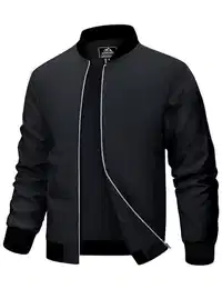 Herren Übergangsjacke Bomber Blouson Jacke Stehkragen Casual Windbreaker Herren Polyester Bikerjacke Frühling Sommer Pilotenjacke Jagd Army Baseballjacke Schwarz M