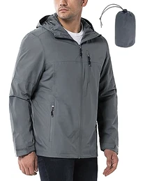 Regenjacke Herren Wasserdicht Outdoorjacke Leichte Freizeitjacke Packbare Windjacke Fahrrad Regenmantel mit Kapuze Silbergrau XL