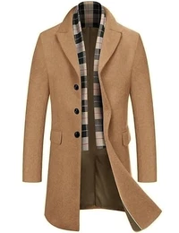 Mantel Herren Lang Wintermantel Winterjacke Trenchcoat Windjacke Reversjacke Herrenmantel mit Abnehmbaren Karierten Schals Männer Warmer Wollmantel Dunkler Kaffee M