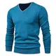 Feziakuk Strickpullover Herren V-Ausschnitt Pullover Herbst Winter Langarm Sweater Basic Winterpullover Warm Arbeitspullove Tops, Seeblau XXL