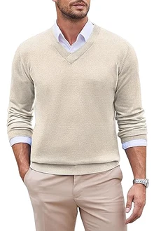 COOFANDY Herren Pullover V Ausschnitt Regular Fit Casual Business Basic Sweater Khaki COOFANDY Herren Pullover V Ausschnitt Regular Fit Casual Business Basic Sweater Khaki