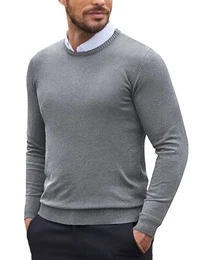 Pullover für Herren Strickpullover Rundhals Slim Fit Pullover Winter Business Casual Pullover Langarm Dünn Leicht Arbeitspullover Grau S