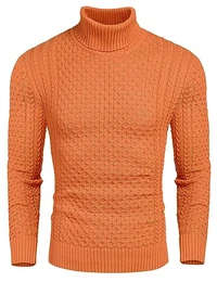 Rollkragen Herren Pullover Winterpullover Langarm Sweater Einfarbig Winter Warm Oberteile Rollkragenpullover Strickpullover Rollkragen Pulli Orange M