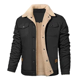 Jacke Herren Übergangsjacke Winter Wärme Fleece Winterjacke Gefütterte Jacken Stehkragen Winterparka Fleecejacke mit Taschen,Schwarz,L