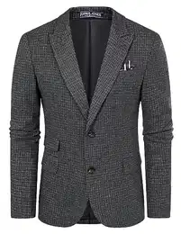 Herren Blazer Vintage Fischgrätmuster Anzugjacke Regular Fit Sakko Sportlich (Schwarz, M)