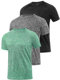3 Stücke trockene T-Shirts für Herren Schwitzen Sport T-Shirts Sport Fitness-Sportkleidung Kurze Ärmel Fitness-Studio Sport-Shirt Black/Dark Grey/Green M