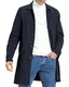 Feziakuk Herren Trenchcoat Einreihig Lang Mantel Leichter Revers Herbst Winter Jacke Übergangsjacke, Dunkelblau M