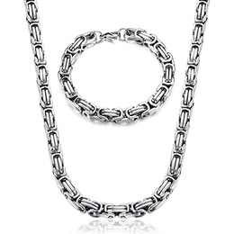 2Pcs Ketten für Herren Königskette Silber Herren Edelstahl Breite Halskette und Armband Set Dicke Schwere Königskette Armband Punk Kette für Herren Männer 8mm