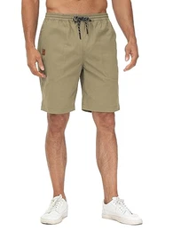 Kurze Hosen Herren Shorts Herren Sommer Cargo Chino Baumwolle Stretch Freizeithose Elastische Taille mit Taschen Khaki M