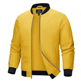 Herren Dünne Bomberjacke Leicht College Jacke Sommer Full-Zip Windbreaker Männer Polyester Fliegerjacke Military US Blouson Jacke mit Multi Taschen Gelb M