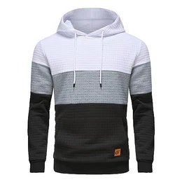 Herren Pullover Herren Patchwork Hoodie Langarm Jacquard Kaputzenpullover Farbblock Sweatshirt mit Taschen Weiß Hellgrau Schwarz Mittel
