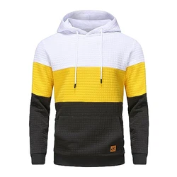 YuKaiChen Herren Patchwork Hoodie Langarm Kapuzenpullover mit Taschen Weiß/Gelb/Schwarz
