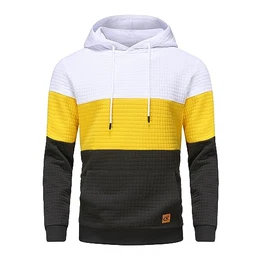 Herren Pullover Herren Patchwork Hoodie Langarm Jacquard Kaputzenpullover Farbblock Sweatshirt mit Taschen Weiß Gelb Schwarz Mittel