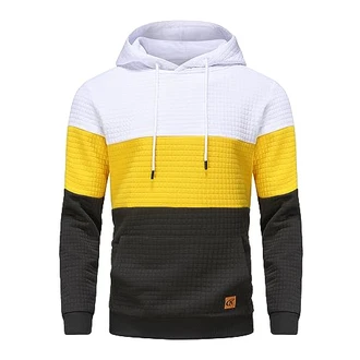 YuKaiChen Herren Patchwork Hoodie Langarm Kapuzenpullover mit Taschen Weiß/Gelb/Schwarz