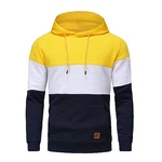 YuKaiChen Herren Patchwork Hoodie Langarm Kapuzenpullover mit Taschen Gelb/Weiß/Marine