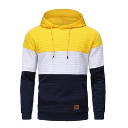 Herren Pullover Herren Patchwork Hoodie Langarm Jacquard Kaputzenpullover Farbblock Sweatshirt mit Taschen Gelb Weiß Marine Mittel
