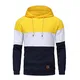 YuKaiChen Herren Pullover Herren Patchwork Hoodie Langarm Jacquard Kaputzenpullover Farbblock Sweatshirt mit Taschen Gelb Weiß Marine Mittel