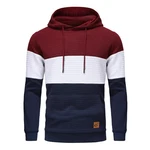 YuKaiChen Herren Patchwork Hoodie Langarm Kapuzenpullover mit Taschen Weinrot/Weiß/Marine
