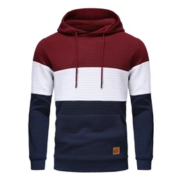 Herren Pullover Herren Patchwork Hoodie Langarm Jacquard Kaputzenpullover Farbblock Sweatshirt mit Taschen Weinrot Weiß Marine Mittel