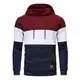 YuKaiChen Herren Pullover Herren Patchwork Hoodie Langarm Jacquard Kaputzenpullover Farbblock Sweatshirt mit Taschen Weinrot Weiß Marine Mittel