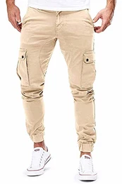 Cargohose Herren Slim Fit Casual Jogger Chino Cargo Hosen Stretch Jogginghose Sporthose Freizeithose mit 6 Taschen (M, Khaki)