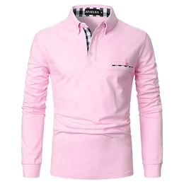 Poloshirt Herren Langarm Baumwolle Golf T-Shirt Casual Tops,Rosa,M