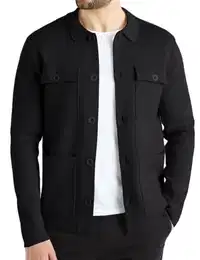 Strickjacke Herren Cardigan mit Knöpfe Revers Hals Gestrickt Jacke mit Taschen Langarm Lässig Strick Mantel für Herbst Winter Schwarz M