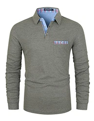 LIUPMWE Poloshirt Herren Langarm Getäfelt T Shirts Männer Hemd T-Shirt Slim Fit Golf Sports Grau