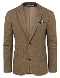 Herren Hahnentritt Vintage Blazer 2 Knöpfe Sakko Sportlich Regular Fit Jackett (Braun, M)