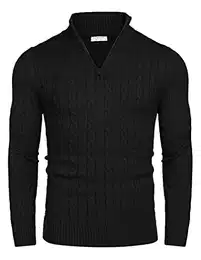 Herren Pullover Stehkragen Half Zip Zopfmuster Rollkragenpullover Pullover Slim Fit Winterpullover Schwarz M