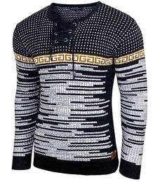Herren Strick-Pullover Rundhals Männer Winter-Pullover stylischer Herren Strick-Pulli Warmer Männer Pulli Herren Basic Longsleeve Sweatshirt Sweater BB-52156, Farbe:Schwarz, Größe:M