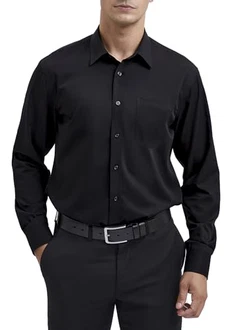 HISDERN Herren Langarm Businesshemd Regular Fit Hemd aus Bambusfaser Schwarz HISDERN Herren Langarm Businesshemd Regular Fit Hemd aus Bambusfaser Schwarz