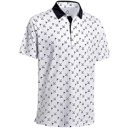 Herren-Poloshirt, feuchtigkeitsableitend, trockene Passform, Performance-Herren-Golfshirt, normale Passform, modischer Druck, kurzärmelig, schwarz und weiß, L