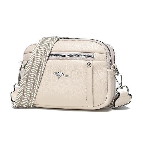 Damen Handtasche Aus Leder In Beige, Mit Abnehmbarem Schultergurt, Vielseitig & Geräumig