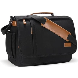 Umhängetasche Herren/Groß Laptoptasche 15.6 Zoll für Arbeit Uni aus Canvas SCHWARZ