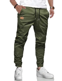 Herren Hose Chino Cargohose Jogginghose Baumwolle Casual Sporthose Sweatpants Herren mit Taschen Freizeithose Elastische Taille mit Kordelzug,M,Grün