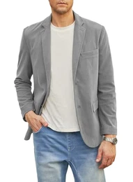 Herren Cord Anzugjacke Grau Retro Sakko Freizeit Blazer Regular Fit Winterjacken Mit 3 Taschen M